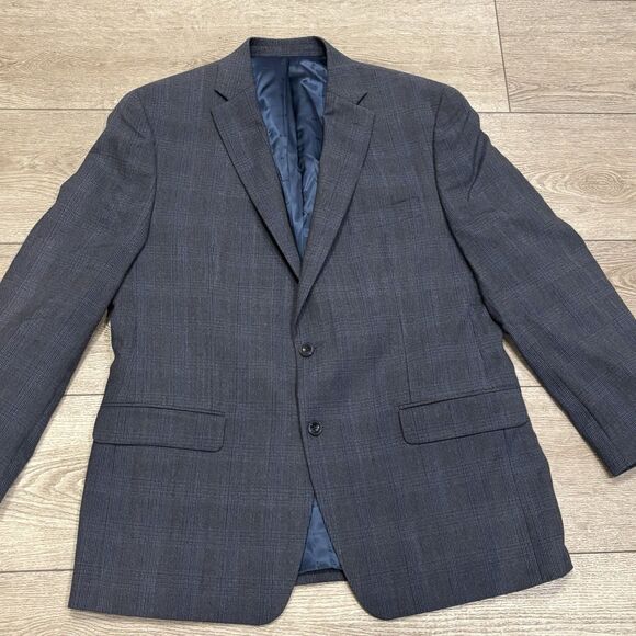 Michael Kors Blazer Men's 44L Blue Plaid Sport Coat Two Button Wool Blend - Picture 1 of 9